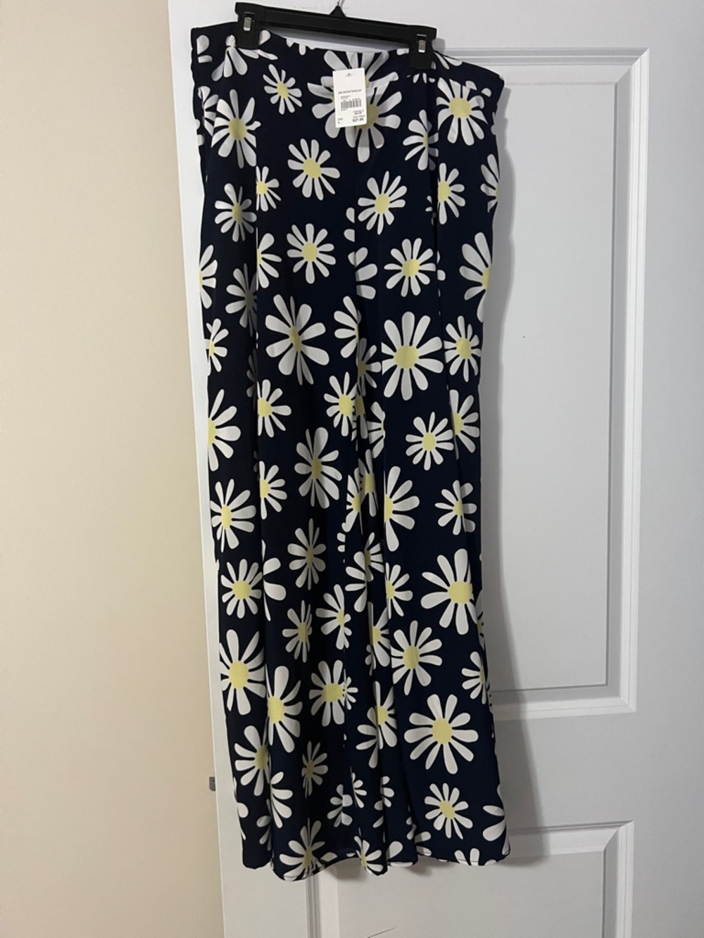 Cato Wide Leg Pants Navy with White & Yellow Daisy Print